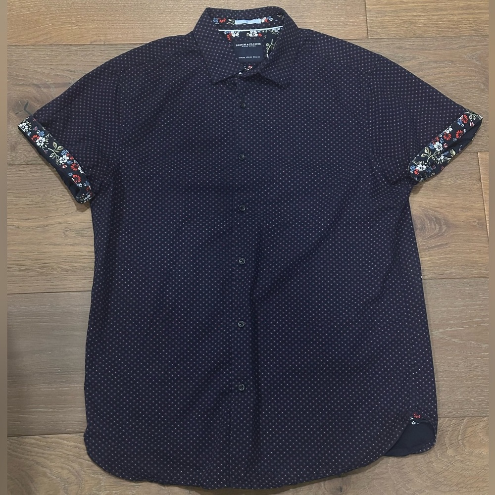 COPY - Denim & Flower Button Down Navy Dot Flip Cuff Men’s Size Medium
